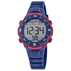 Calypso Digitaal Kinderhorloge Stopwatch 10ATM 35mm Blauw/Rood