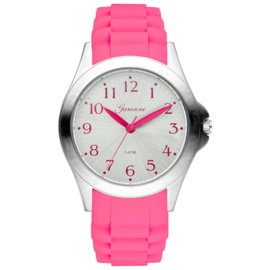 Garonne Meidenhorloge Rubberen Schakelband Neon Roze 33 mm