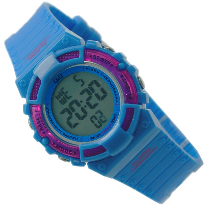 Q\u0026Q Meisjeshorloge Digitaal Alarm-Chrono 10 ATM Blauw | ✓ Q\u0026Q  Kinderhorloges | Kinderhorloges.nl