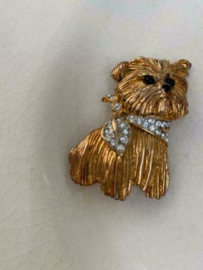 Vintage broche Carven Paris van hond in goudkleurig metaal