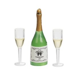 Miniatuur Champagne met 2 glazen