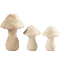 Houten paddenstoelen set van 3