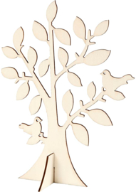 Houten boom op voet met vogeltjes