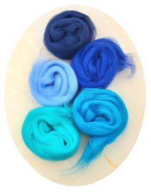 Merino lontwol kleursetje 5 blauw