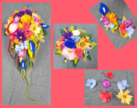 Bruidsboeket, bruidsmeisjesboeket, corsages, haarspeldjes