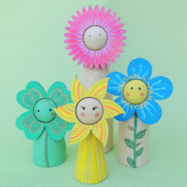 Houten bloemen 5stuks