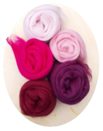 Merino lontwol kleursetje 3 donkerrood/roze
