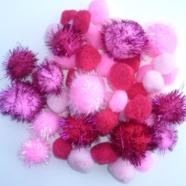 Pompon mix roze 2-3,5cm