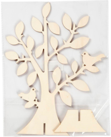 Houten boom op voet met vogeltjes