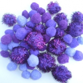Pompon mix paars 2-3,5cm