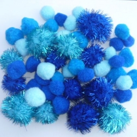 Pompon mix blauw 2-3,5cm