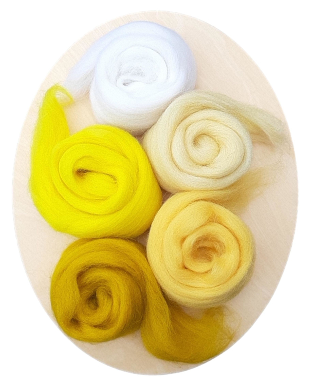 Merino lontwol kleursetje 1 wit/geel