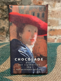 Hemelse pure chocolade met cranberry's (Meisje met de rode hoed van Vermeer)