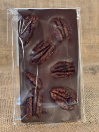 Thin dark chocolate bar with honey roasted pecan