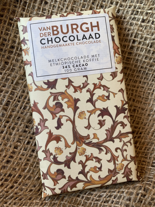 Romige fairtrade melkchocolade met grof gemalen Ethiopische koffie 100 gr (34% cacao)