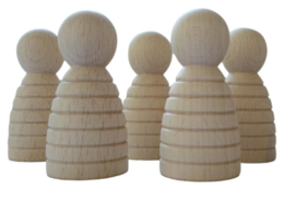 Houten pegdoll bol met ribbels 60 x 30 mm