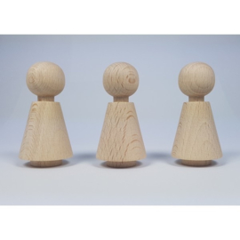 Houten pegdoll kegelvorm met nekje en voet  60 x 30 mm