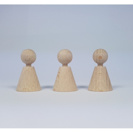 Houten pegdoll kegelvorm met nekje 30 x 18 mm