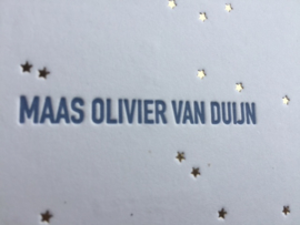 goudfolie met staalblauw letterpress