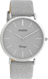 OOZOO Horloge Vintage staal-leder zilverkleurig-wit - C20160