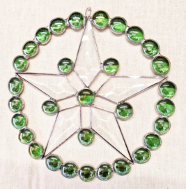Kerstster, groen / geslepen helder glas