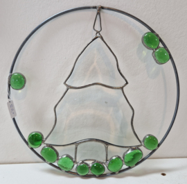 kerstboom in ring, groen / geslepen helder glas