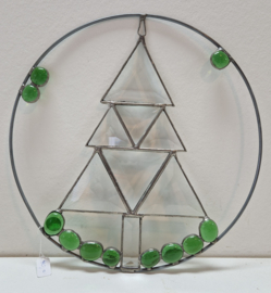 kerstboom in ring, groen / geslepen helder glas
