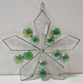 Kerstster, groen / geslepen helder glas