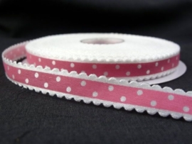 10.03 Wit lint met kartel randje en roze opdruk
