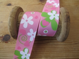 10.06 Roze lint met bloemen en hartjes