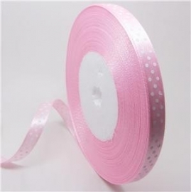10.14 Roze satijn lint met witte stippen