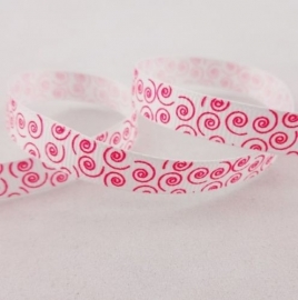 10.00 Wit lint met roze opdruk