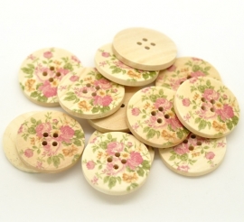 09. Grote houten knopen met roze rozen