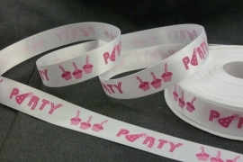 10.10 Wit lint met de tekst: Party in het roze