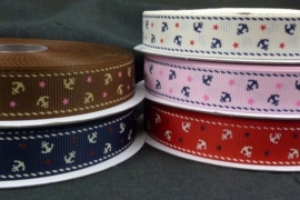 10.11 Roze lint met blauwe ankers 1,6 cm. breed