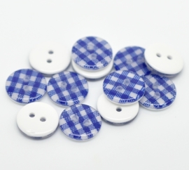 08.01 Blauw geruite knoopjes 1,3 cm.