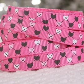 10.08 Roze lint met zwarte, roze en witte hartjes