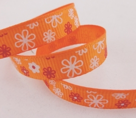 10.06 Oranje lint met witte en rode bloemen