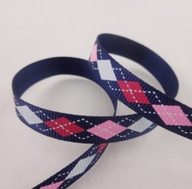 10.07 Blauw met roze geruit lint