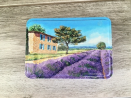 groot blikken doosje met lavendel veld