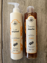 duo van body melk argan en luxe gel douche argan