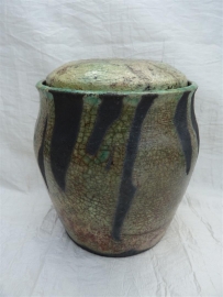 Urn raku groen / geel. MU 55