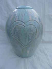 Duo urn pastel blauw/ groen met 2 harten. DU 3