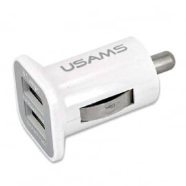 Dubbele USB Adapter USAMS voor sigarettenaansteker van uw auto - WIT