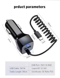 Autolader Micro USD met extra USB poort