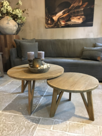 Stoere set "Reno" ronde salontafels naturel