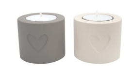 Leuke kleine waxinehouder met hartje - setje van 2 kleuren