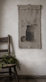 Wanddoek houten pot shabby linnen