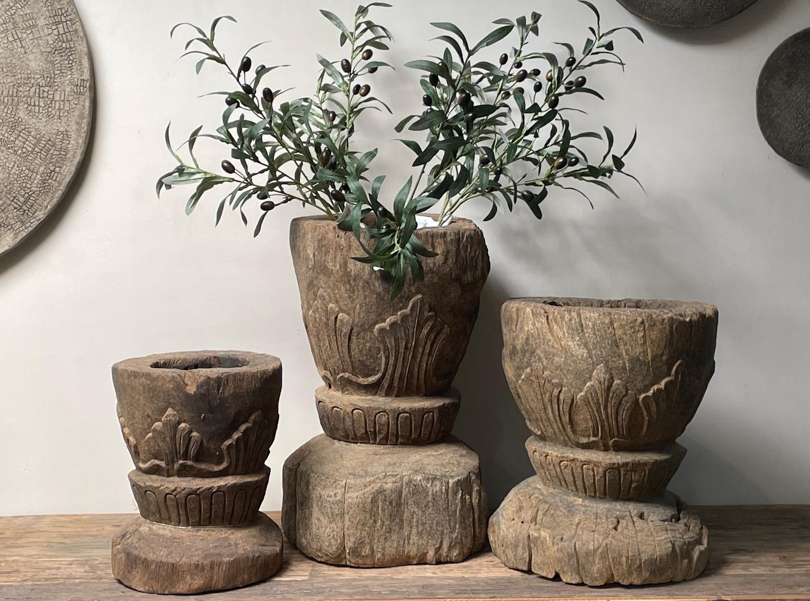 Stoere houten potten / vijzels