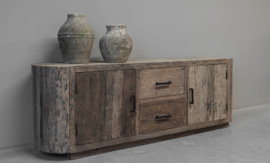 Stoer rond tvmeubel "Levv" van oud robuust hout 170 cm